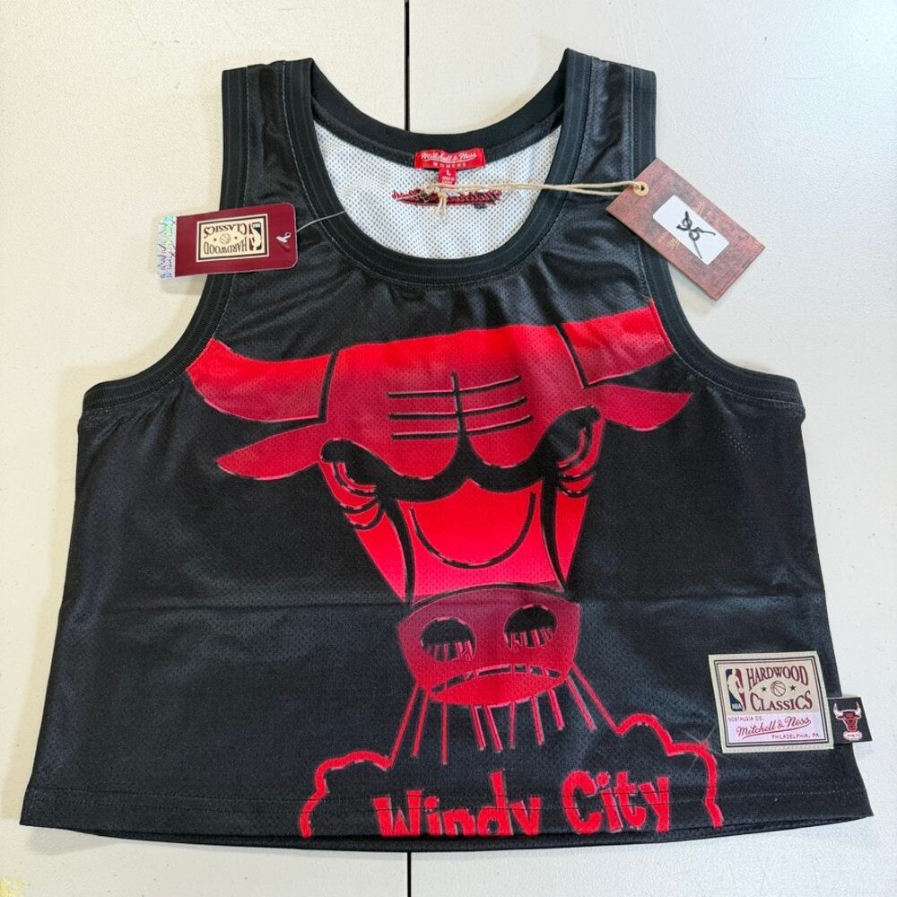 Chicago Bulls Mitchell & Ness NBA Women's Big Face Crop Tank Large NWT